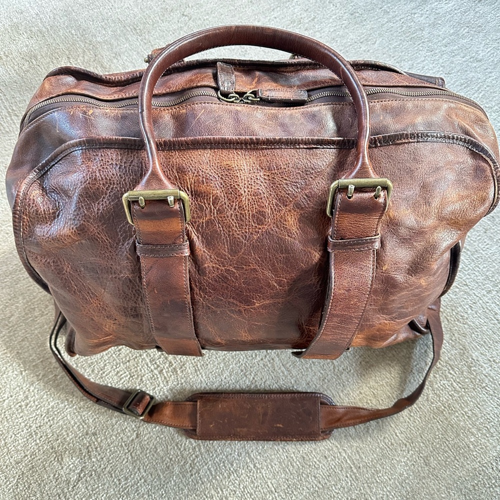 Vintage Brown Leather Duffel Bag - Picture 2 of 10